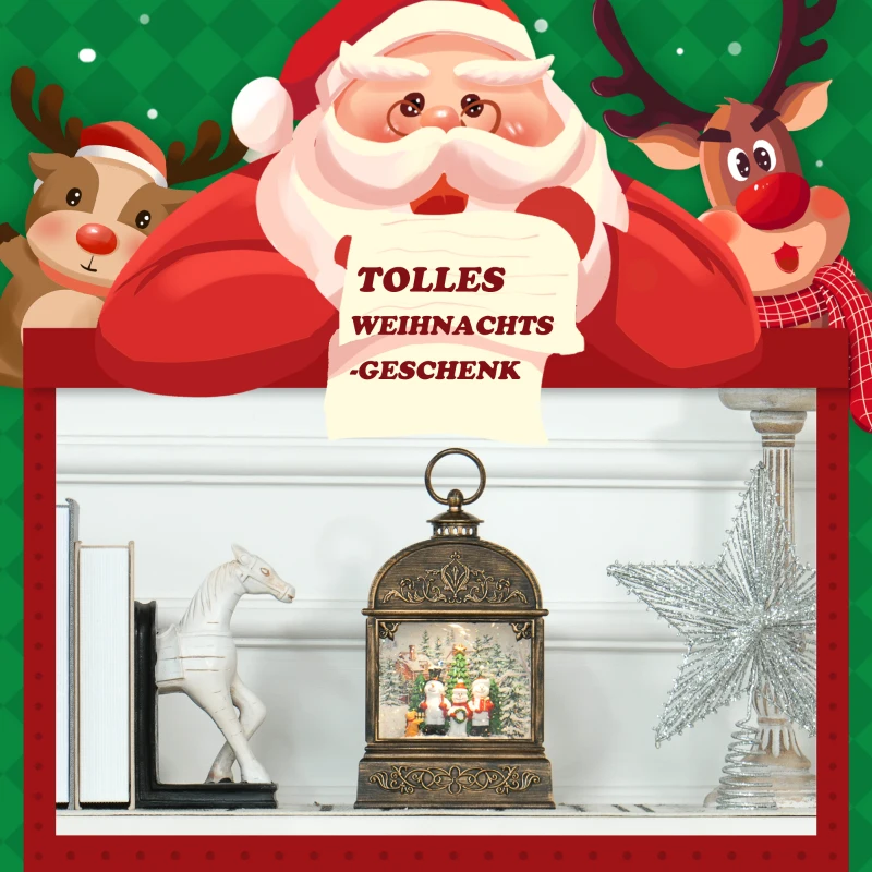 HOMCOM Weihnachtsdeko Schneekugel, Winterlaterne, Schneemänner, Musik & Licht, 16,6 x 8,8 x 26,3 cm