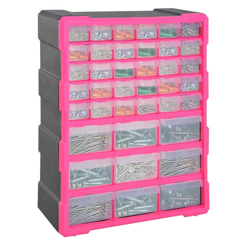 DURHAND 39 Drawers Parts Organiser Wall Mount Tools Storage Cabinet Small Nuts Bolts Garage Clear