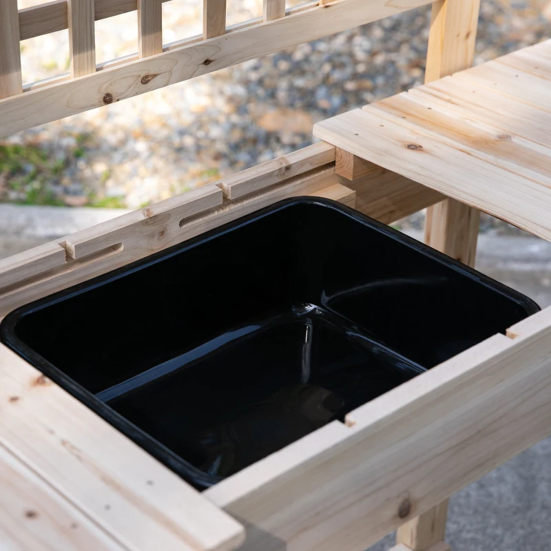 Outsunny Banco Tavolo da Lavoro per Giardinaggio in Legno Naturale con Vaschetta Integrata e Mensole 100x45x140cm