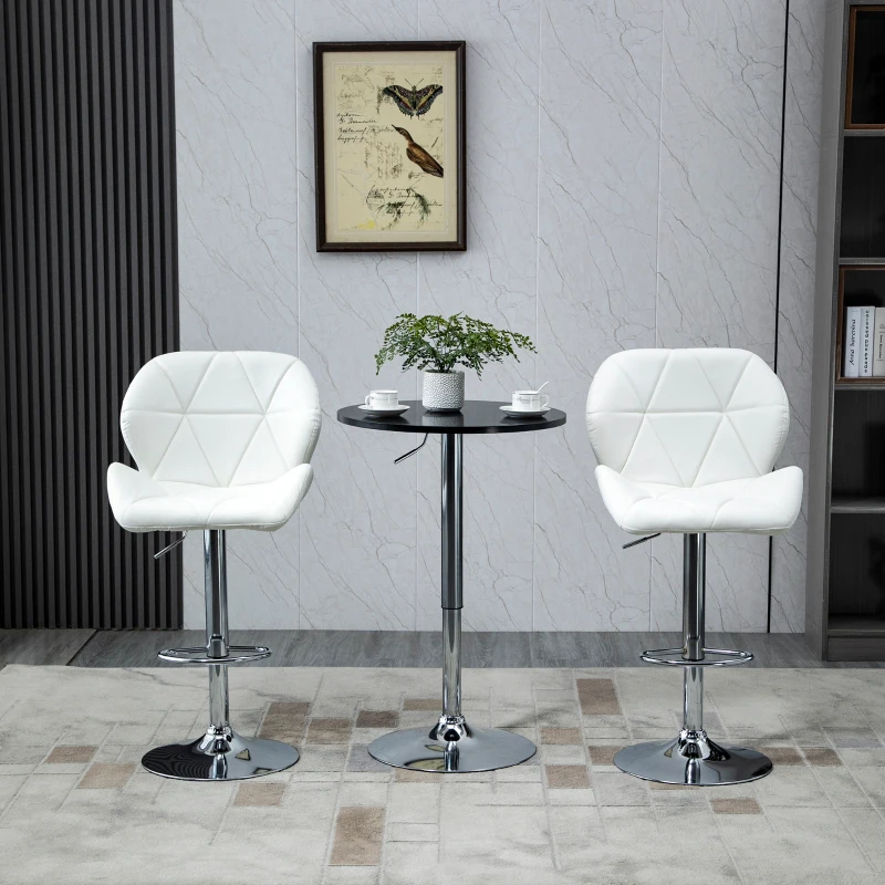 HOMCOM Set 2 Sgabelli da Bar con Altezza Regolabile, Base in Metallo e Seduta in Pelle PU, Sgabelli con Schienale e Poggiapiedi, 51.5x57.5x93-114.5cm, Bianco
