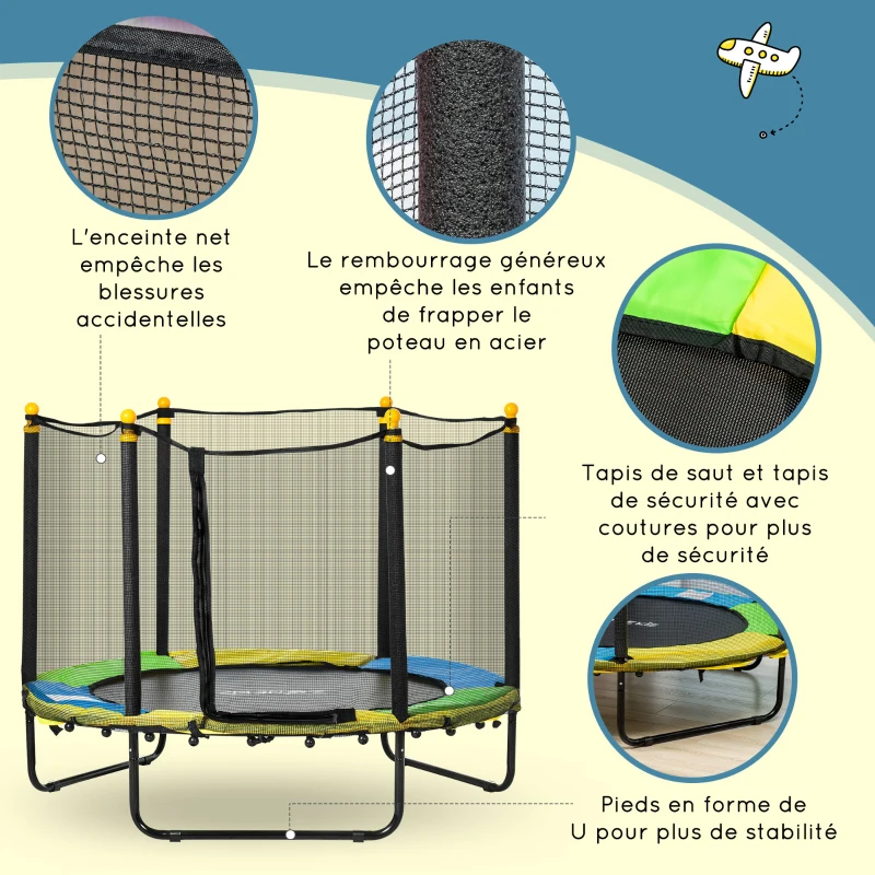 ZONEKIZ Trampoline rond enfant avec filet de protection capacité 50 kg pour adultes et enfants diamètre 140 cm bleu et noir