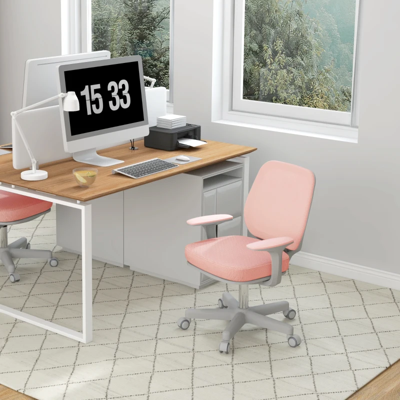 Vinsetto Sedia da Ufficio Ergonomica ad Altezza Regolabile con 5 Rotelle, 55x48x82.5-94.5 cm, Rosa