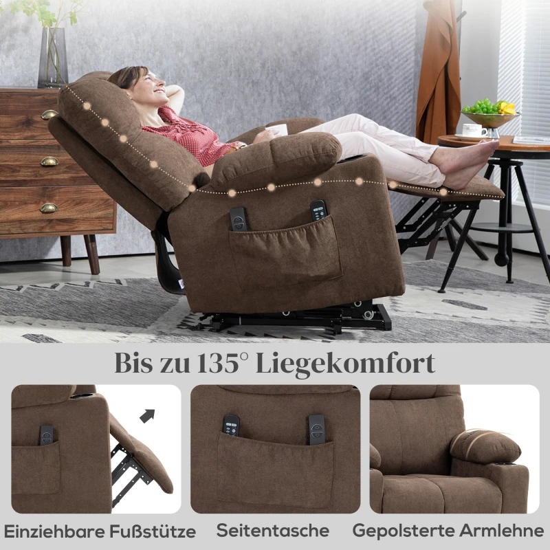 HOMCOM Relaxsessel mit Aufstehhilfe, elektrisch, 90x75x100cm, Braun(m-6)