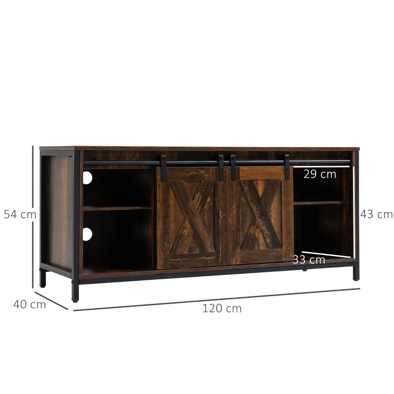 HOMCOM TV-Bank TV-Schrank mit Schiebetüren im Industrial Design 120 x 40 x 54cm Braun+Schwarz