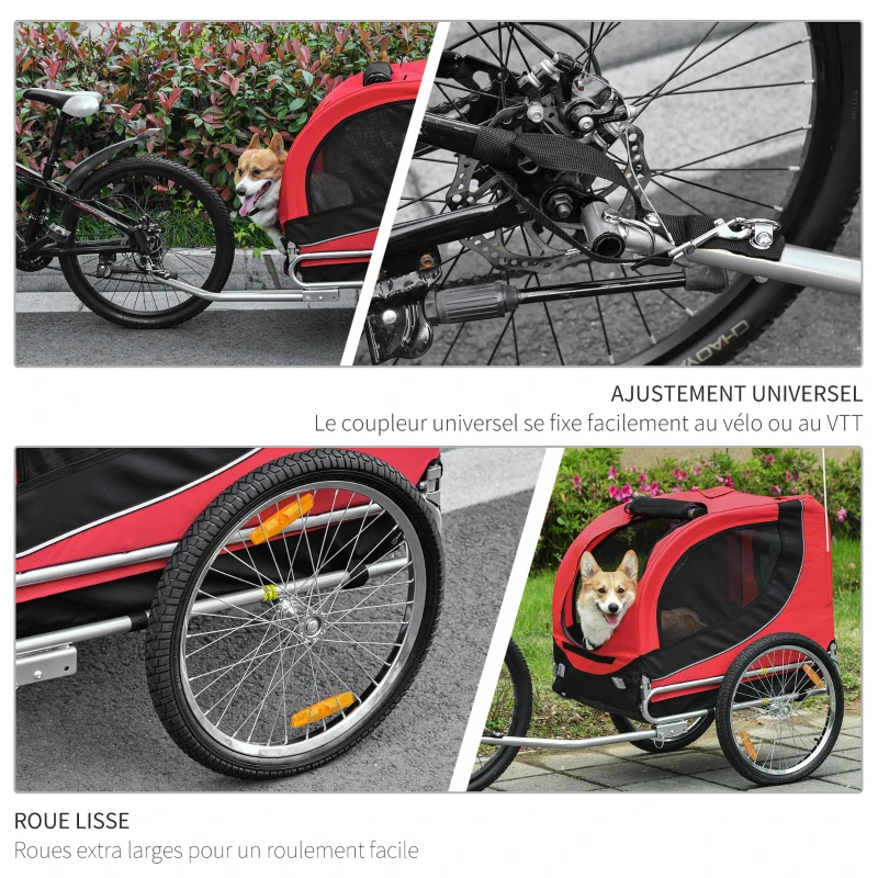 HOMCOM Remorque velo pour chien animaux avec 8 reflecteurs drapeau rouge noir