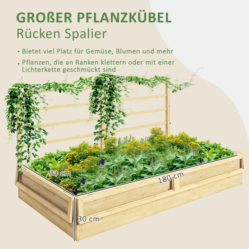 Outsunny Hochbeet Pflanzkasten Kräuterbeet, wetterbeständig, 1 Spalier, 183 x 98,5 x 95 cm, Natur