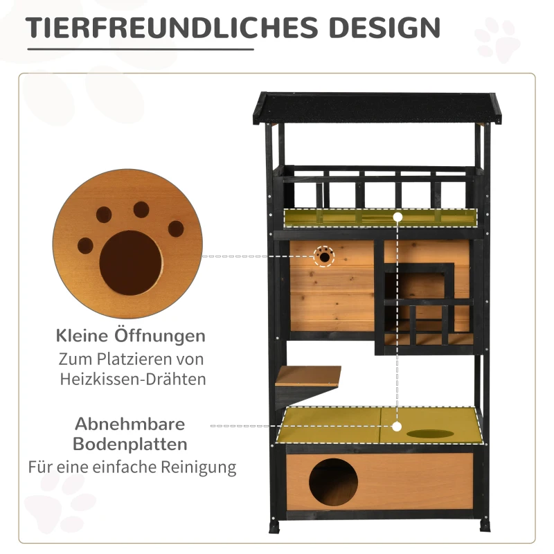 PawHut Katzenhaus Katzenhütte Outdoor Katzenhaus, wetterbeständig, 75,5 cm x 75 cm x 137 cm, Gelb(m-7)