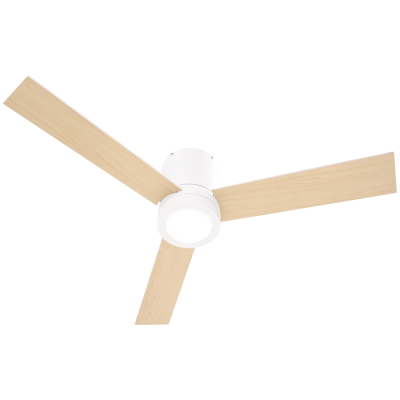 HOMCOM Ventilador de Techo Motor AC 48W con Luz LED Mando a Distancia 3 Velocidades y 3 Aspas de Madera Ø112x25 cm Blanco