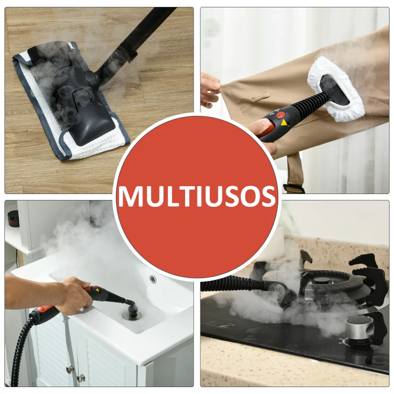 HOMCOM Limpiador a Vapor 4 Bar Potente 2000W Vaporeta Multiusos Depósito 2L Autonomía 35 min 15 Accesorios 40x24x27,2 cm Rojo