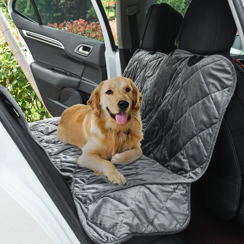 PawHut Funda de Asiento de Coche para Perros Cubierta Protectora Mascotas Antideslizante y Aperturas para Cinturón de Seguridad Fácil de Instalar y Limpiar 160x145 cm Gris
