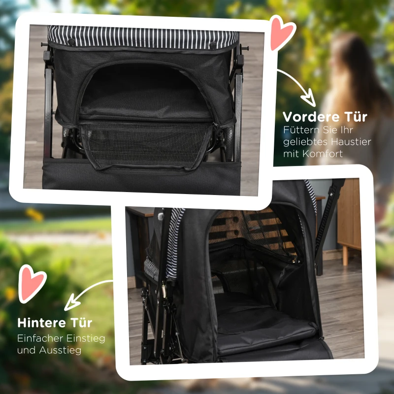 PawHut Hundebuggy Hundewagen Buggy für kleine Hunde und Katzen Haustierwagen Pet Stroller Katzenbuggy Oxford Schwarz 76,5 x 52 x 95 cm(m-7)