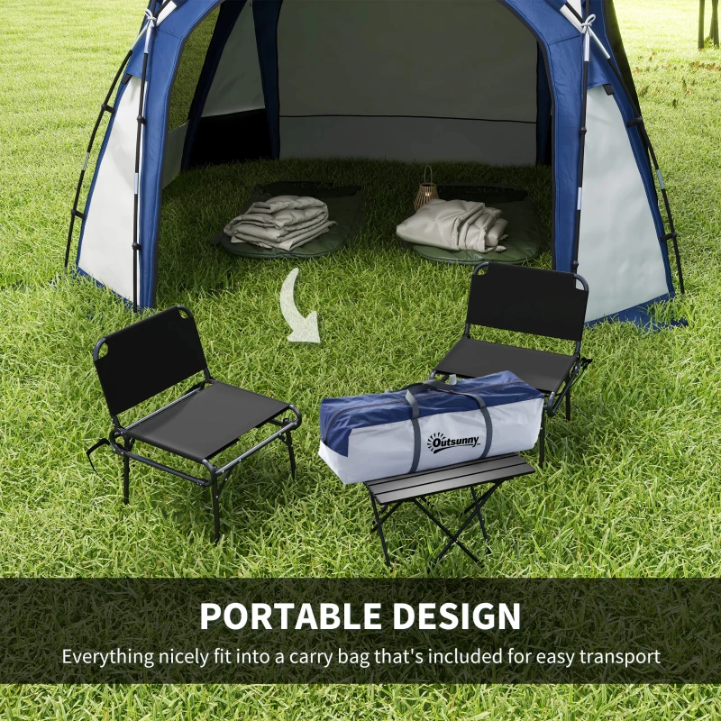 Cort de Camping Outsunny pentru 6-8 persoane cu 4 Usi cu fermoar, 350x350x230cm, Alb si Albastru