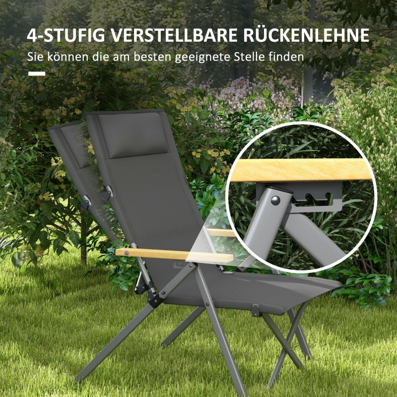 Outsunny Campingstuhl Klappstuhl Outdoorstuhl, wetterbeständig, inkl. Transporttasche, 74 x 59,5  x 98 cm, Grau