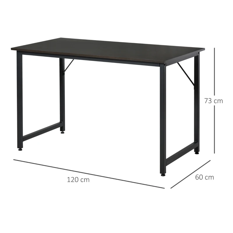 HOMCOM Bureau Informatique Style Industriel Grand Plateau dim. 120L x 60l x 73H cm métal Noir MDF Aspect wengé Brun foncé