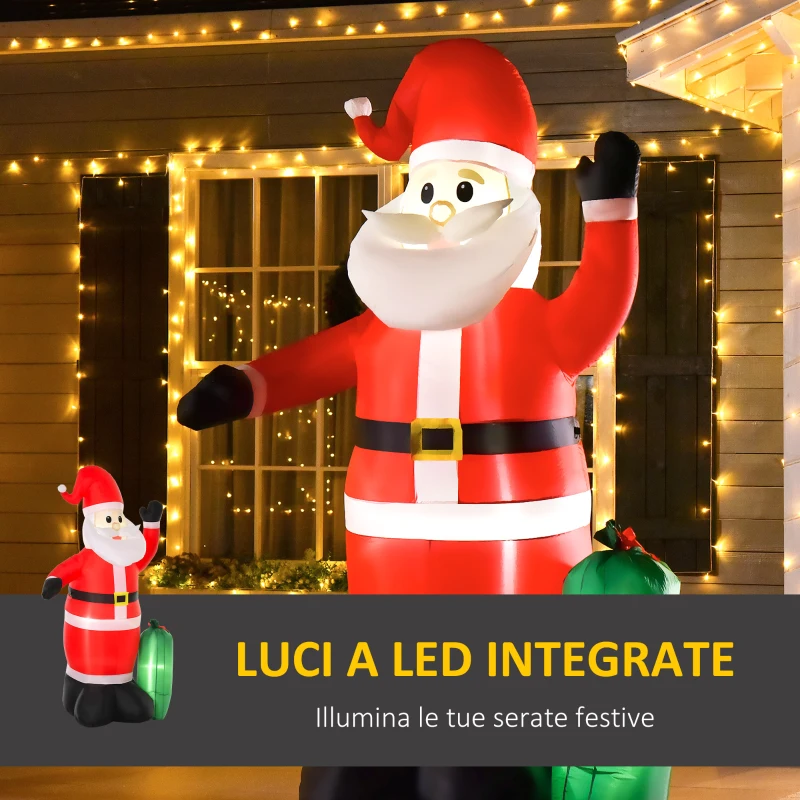HOMCOM Babbo Natale Gonfiabile Luminoso 240cm con Sacchetto Regalo Luci LED Decorazione Natalizia