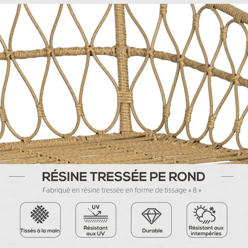 Outsunny Ensemble salon de jardin 4 pièces 7 coussins - acier et résine imitation rotin - sable et gris foncé