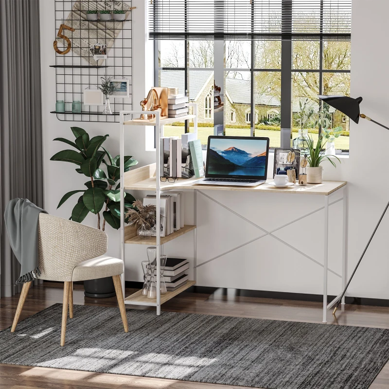 HOMCOM Office Desk with Storage Shelves, 120 CM Computer Desk, Industrial Study Table with Metal Frame for Home Office Small Space, Oak