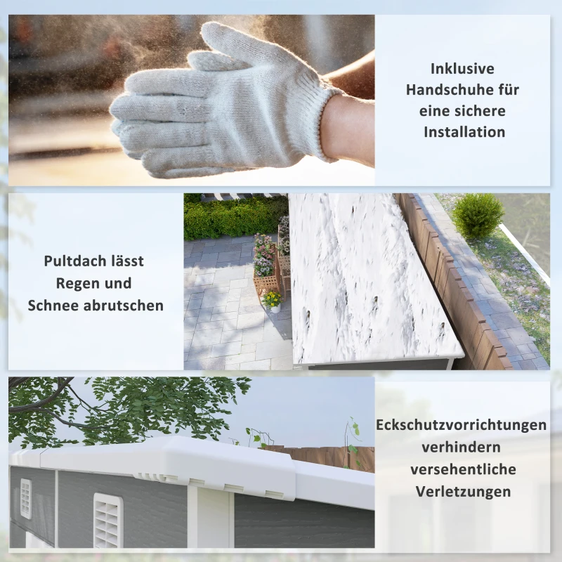 Outsunny 2,4 x 1,3 m Tuinschuur, Kunststof Tuinhuis met Bodem, Raam, Afsluitbare Deuren, voor Tuin, Terras, Grijs