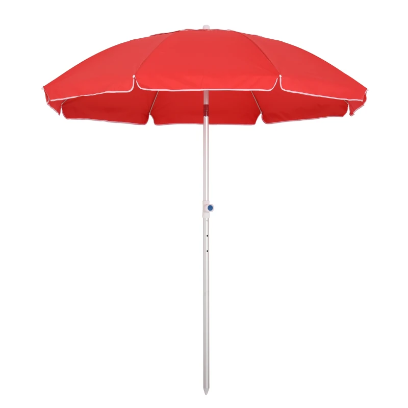 Outsunny 2m Arced Beach Umbrella, Portable Parasol with Tilt and Adjustable Height, Carry Bag, Outdoor Sunshade Shelter with 8 Fibreglass Ribs, Red