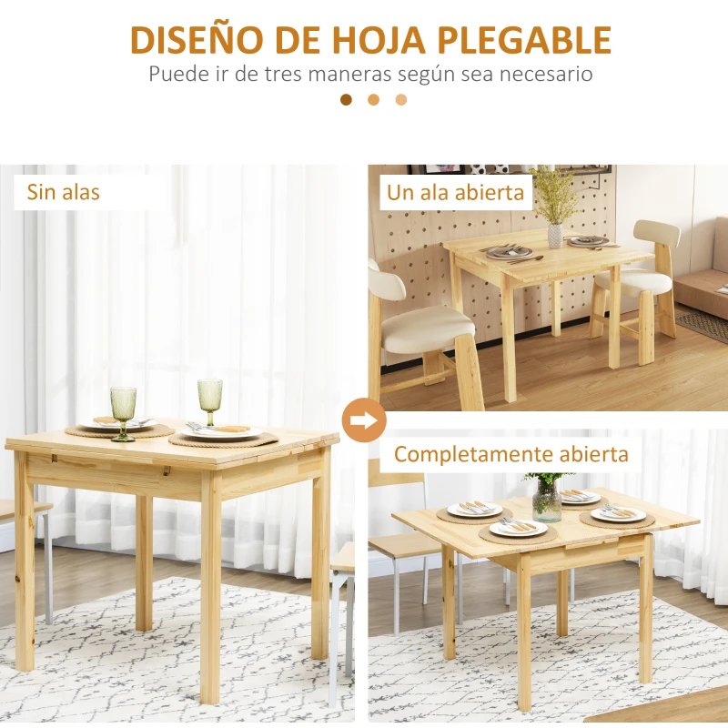 HOMCOM Mesa de Comedor Extensible de Madera Mesa de Cocina con Alas Abatibles para 2-4 Personas Carga 50 kg 120x80x75cm Natural