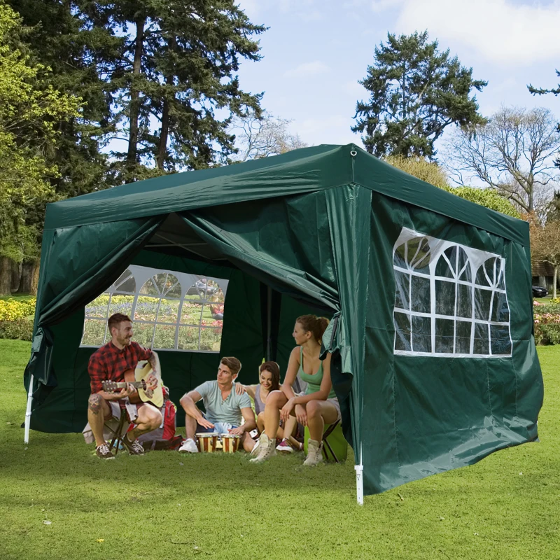 Outsunny Tonnelle tente de réception barnum pop-up pliant 3 x 3 x 2,55 m 4 parois amovibles + sac de transport vert
