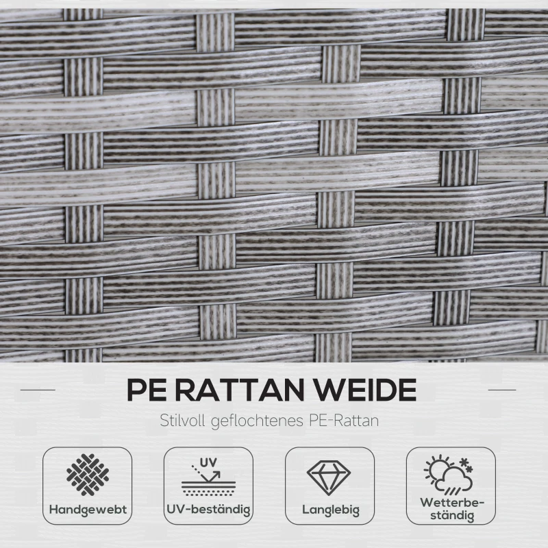 Outsunny 5-tlg. Gartenmöbel Set, Rattan Sitzgruppe mit Fußhocker, Metall, Grau, 142 x 60 x 75 cm