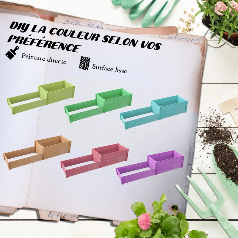 Outsunny Jardinière potager de jardin bac à fleurs en bois avec fond ouvert bois de sapin dim. 222L x 63L x 48Hcm bois naturel