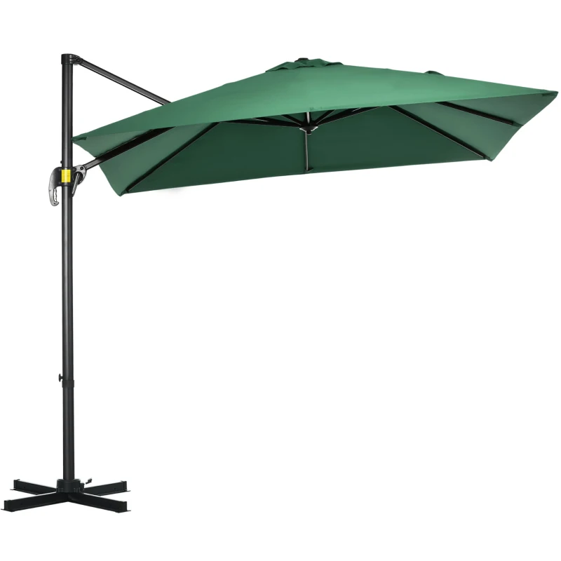 Outsunny Sombrilla de Jardín de Aluminio Parasol Excéntrico con Manivela y Poste Giratorio e Inclinable 245x245x248 cm Verde