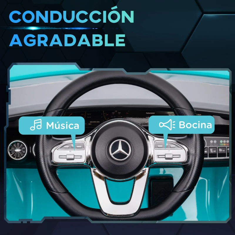 AIYAPLAY Coche Eléctrico para Niños de +3 Años Mercedes-benz AMG CLA 45 con Batería 12V Mando a Distancia Faros Música Azul