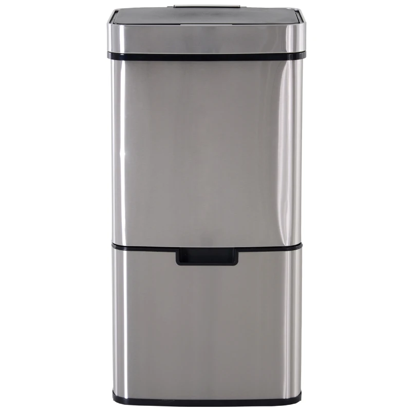 HOMCOM Papelera de Cocina 72L con Sensor Detector de Movimiento Apertura Automático y 3 Compartimentos 42x30x81 cm Gris(m-10)