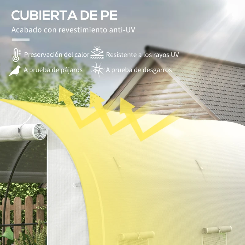 Outsunny Invernadero de Jardín 3x2x2 m con 3 Puertas y 6 Ventanas Enrollables Invernadero de Huerto con Techo de Redondo Blanco