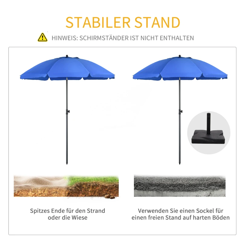 Outsunny Strandschirm, Sonnenschirm, mit Belüftungsöffnungen, verstellbare Neigung, UV50+ Ø1,80, Blau