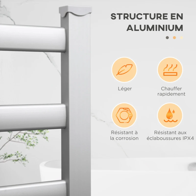 HOMCOM Sèche serviettes électrique, radiateur porte-serviettes en aluminium avec 6 barres - mural ou sur pied - 140W