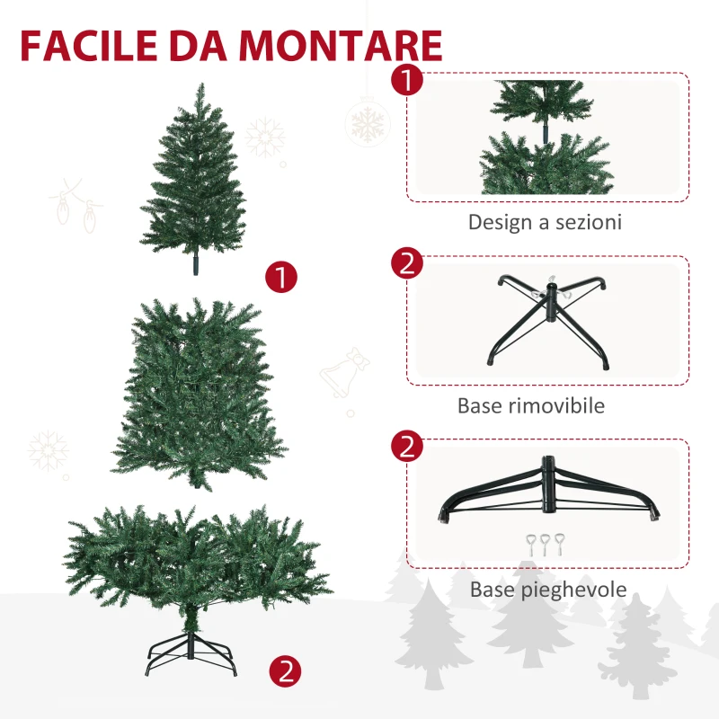 HOMCOM Albero di Natale Artificiale Luminoso con 450 Luci LED Bianche e 1146 Rami, Base in Metallo Pieghevole - Verde