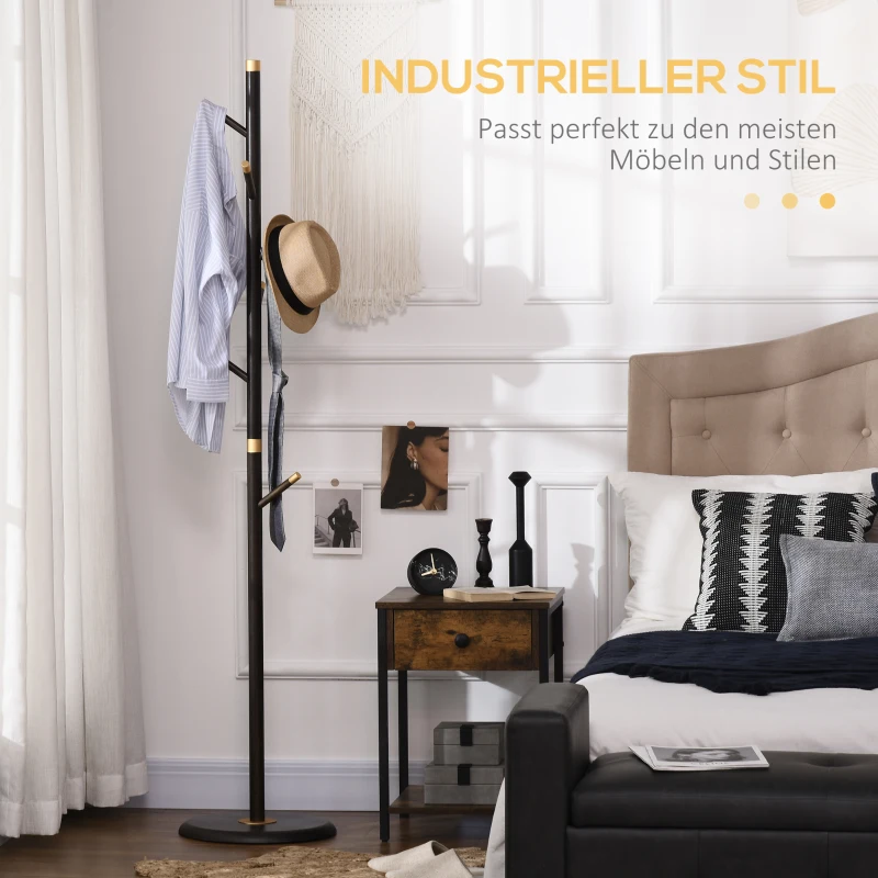 HOMCOM Garderobenständer, Kleiderständer, 6 Haken, Walnuss