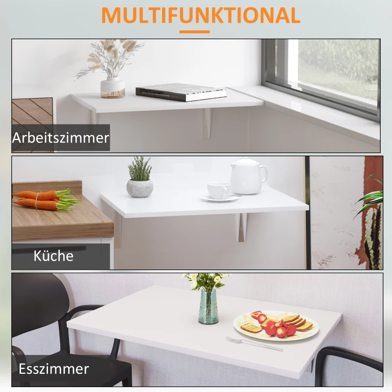 HOMCOM Wandklapptisch Wandtisch Klapptisch Esstisch Schreibtisch, MDF, Weiß, 60x40cm
