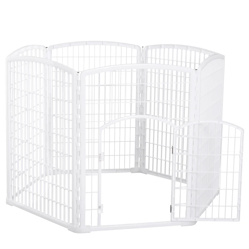 PawHut Luxe parc enclos modulable 6 panneaux + 1 porte verrouillable pour chiens lapins rongeurs petits animaux intérieur et extérieur 65 x1.7 x 95 cm plastique PP blanc