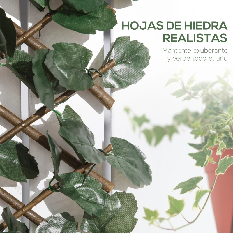 Outsunny Valla de Enrejado Expandible de 2 Piezas con Hojas 295x70 cm Seto Artificial de Mimbre para Jardín Balcón Verde