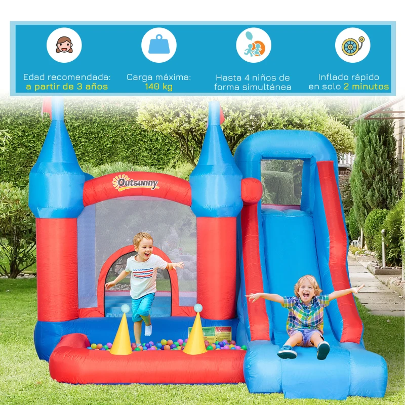 Outsunny Castillo Hinchable con Tobogán Cama de Salto y Piscina para Niños +3 Años con Inflador y Bolsa de Transporte para Interior Exterior 333x280x210 cm Multicolor