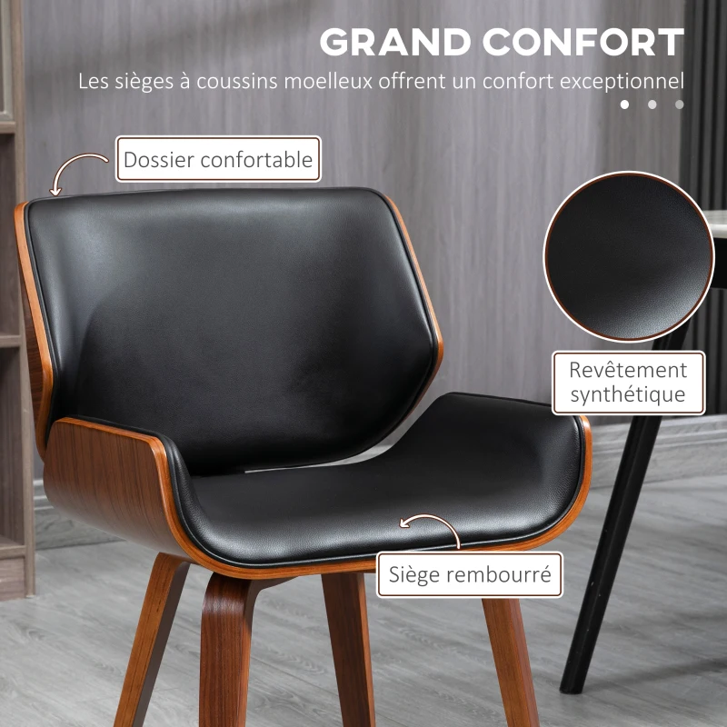 HOMCOM Lot de 2 chaises de salle à manger style vintage assise revêtement synthétique 53l x 54P x 81H cm noir marron