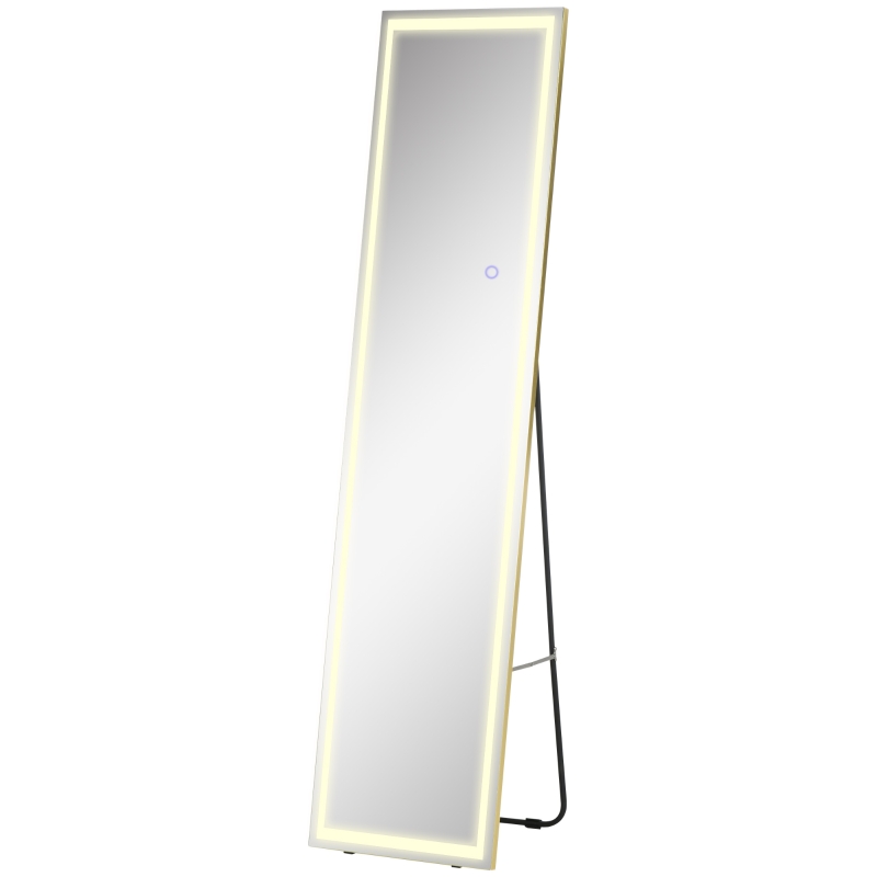 HOMCOM 2 in 1 Ganzkörperspiegel mit LED-Licht, freistehend, wandmontiert, dimmbar, 40 cm x 37 cm x 156,5 cm, Silber