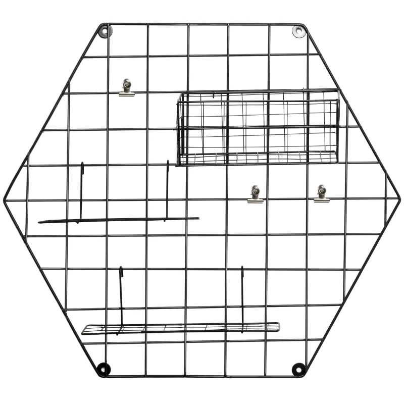 HOMCOM Wandgitter, Fotowand, DIY Dekoration, Bilderregal, Memotafel, Metall, Schwarz, 50 x B44 x T8 cm