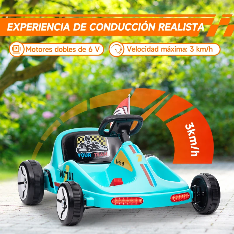 AIYAPLAY Kart Eléctrico 6 V Kart para Niños de +3 Años con Música Luz Bocina Cinturón de Seguridad Go Kart Carga 50 kg Azul