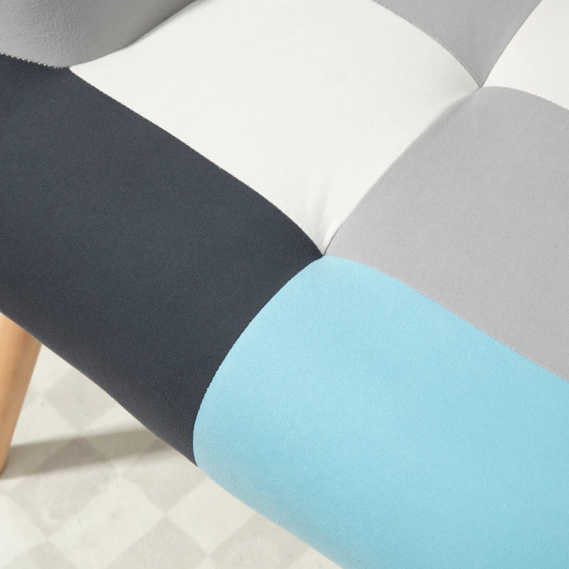 HOMCOM Poltroncina da Camera in Velluto Trapuntato e Gambe in Legno, 66x76x98cm, Multicolore