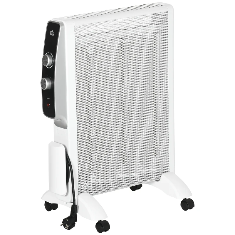 HOMCOM Calefactor Eléctrico 1000W/1500W Radiador de Mica con 2 Niveles de Potencia para 15-18m² 47x26,5x61,5 cm Blanco