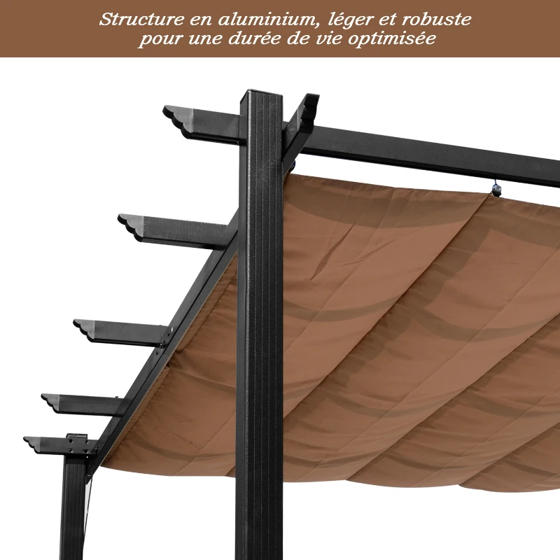 Outsunny Pergola Rétractable en polyester Marron Clair 4 x 3 x 2,65 m