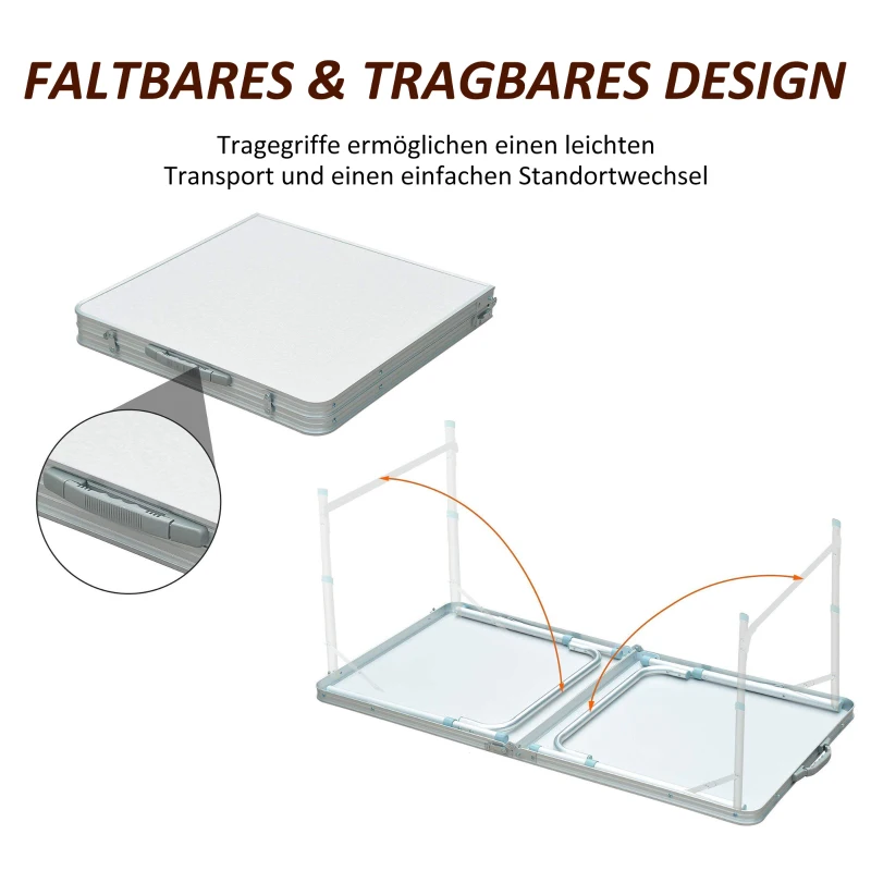 Outsunny Campingtisch Klapptisch Picknicktisch Koffertisch Esstisch höhenverstellbar Alu + MDF Weiß 120 x 60 x 54/70 cm