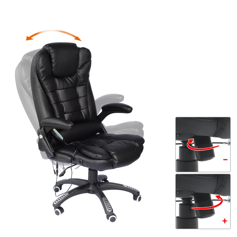 HOMCOM Silla de Oficina y Escritorio Regulable en Altura Reclinable 135° y Función Basculante Con Calefacción y Función Masaje con 6 Puntos Vibratorios 62x68x111-121cm Hasta 120kg Negro