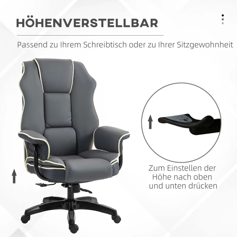 Vinsetto Ergonomischer Bürostuhl, extra gepolstert, Liegefunktion, Kunstleder, 76x80x118-124 cm, Dunkelgrau