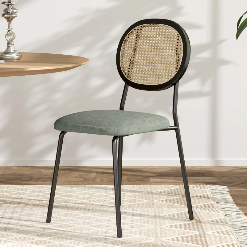 HOMCOM Pack de 2 Sillas de Comedor con Respaldo de Ratán Sintético y Marco de Acero para Salón 44x54x87 cm Verde Oscuro y Negro
